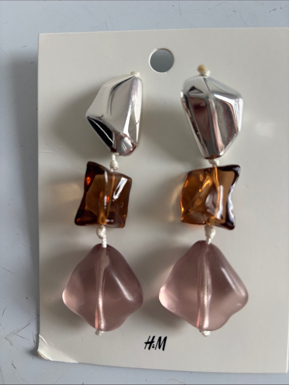H&M Silver, Amber and Mauve Dangle Earrings